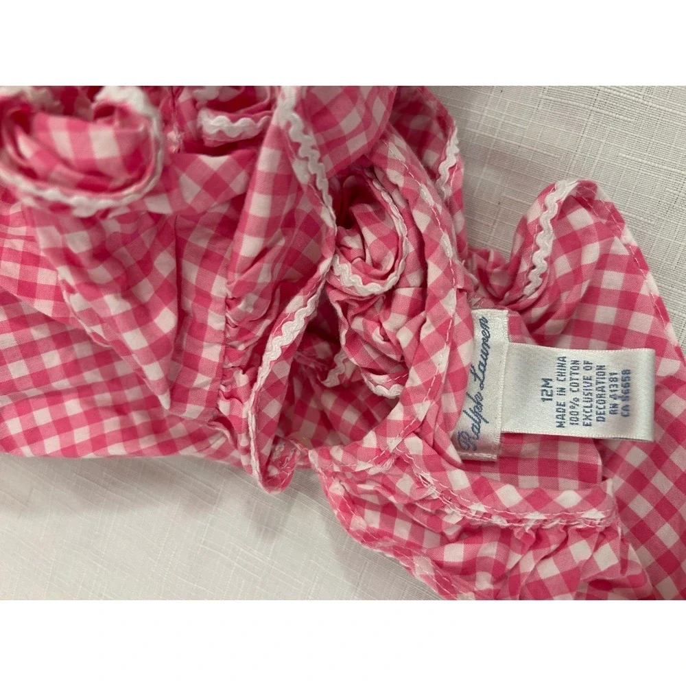 Ralph Lauren Gingham Bloomer Set 12M Pink Ruffle Ric-Rac Baby Girl